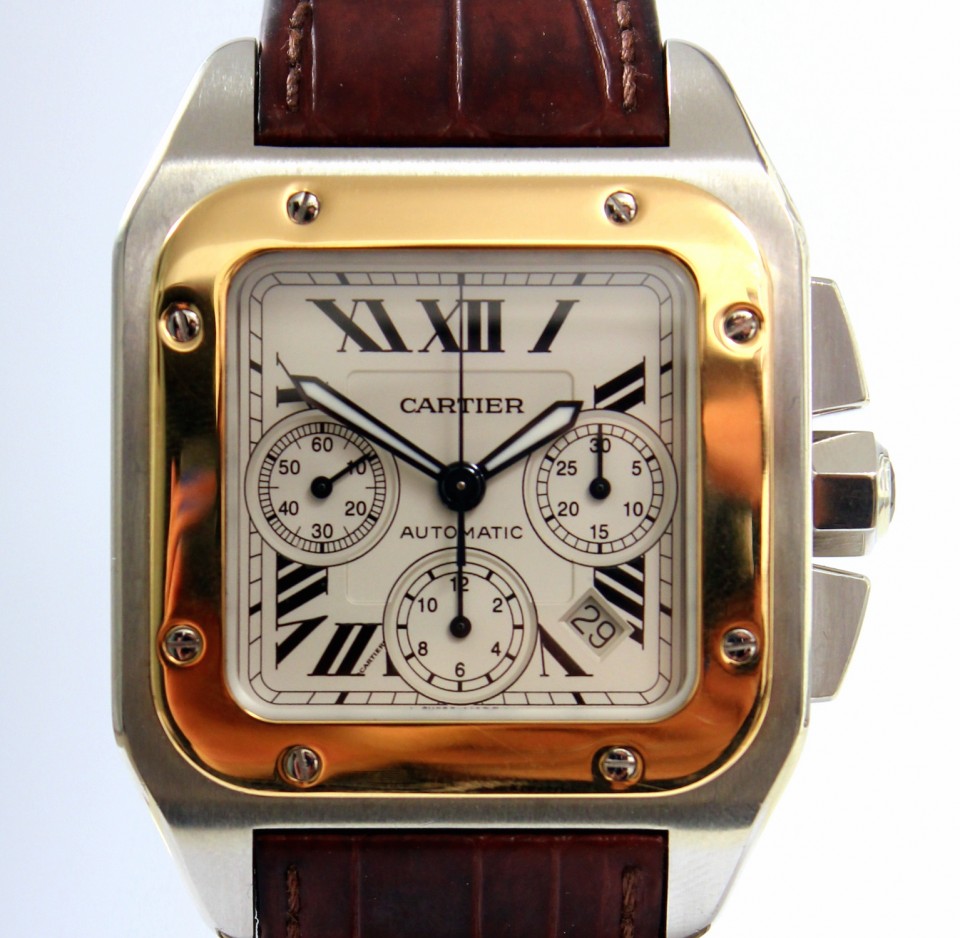 Cartier Santos 100 XL Goud/Staal Chronograaf Ref.2740